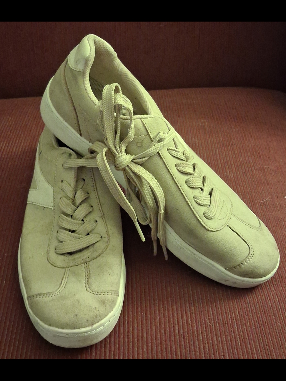JustFab Beige Low-Top Lace-Up Sneakers with White Sole